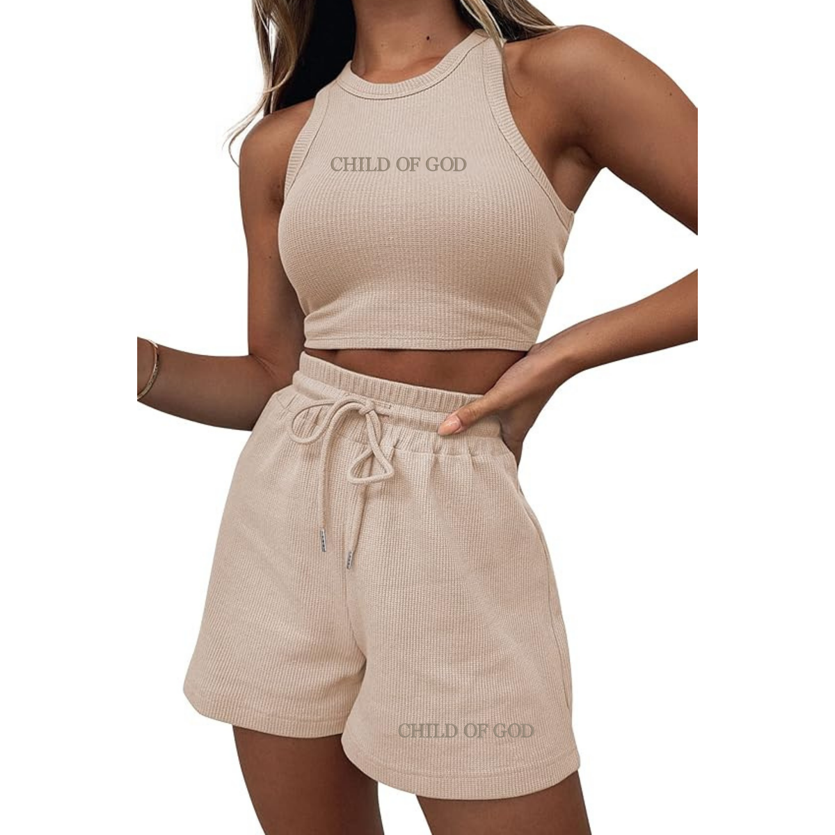 CHILD OF GOD WAFFLE SHORT SET
