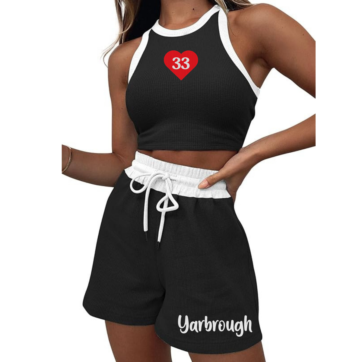 #1 IN MY HEART WAFFLE SHORT SET - EMBROIDERY