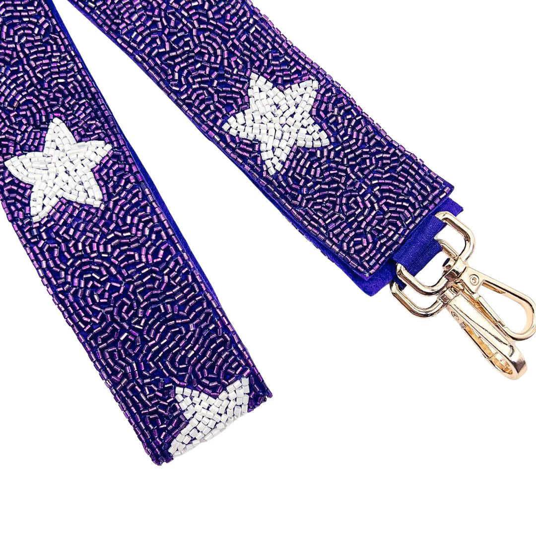 PURPLE/WHITE STAR BEADED STRAP