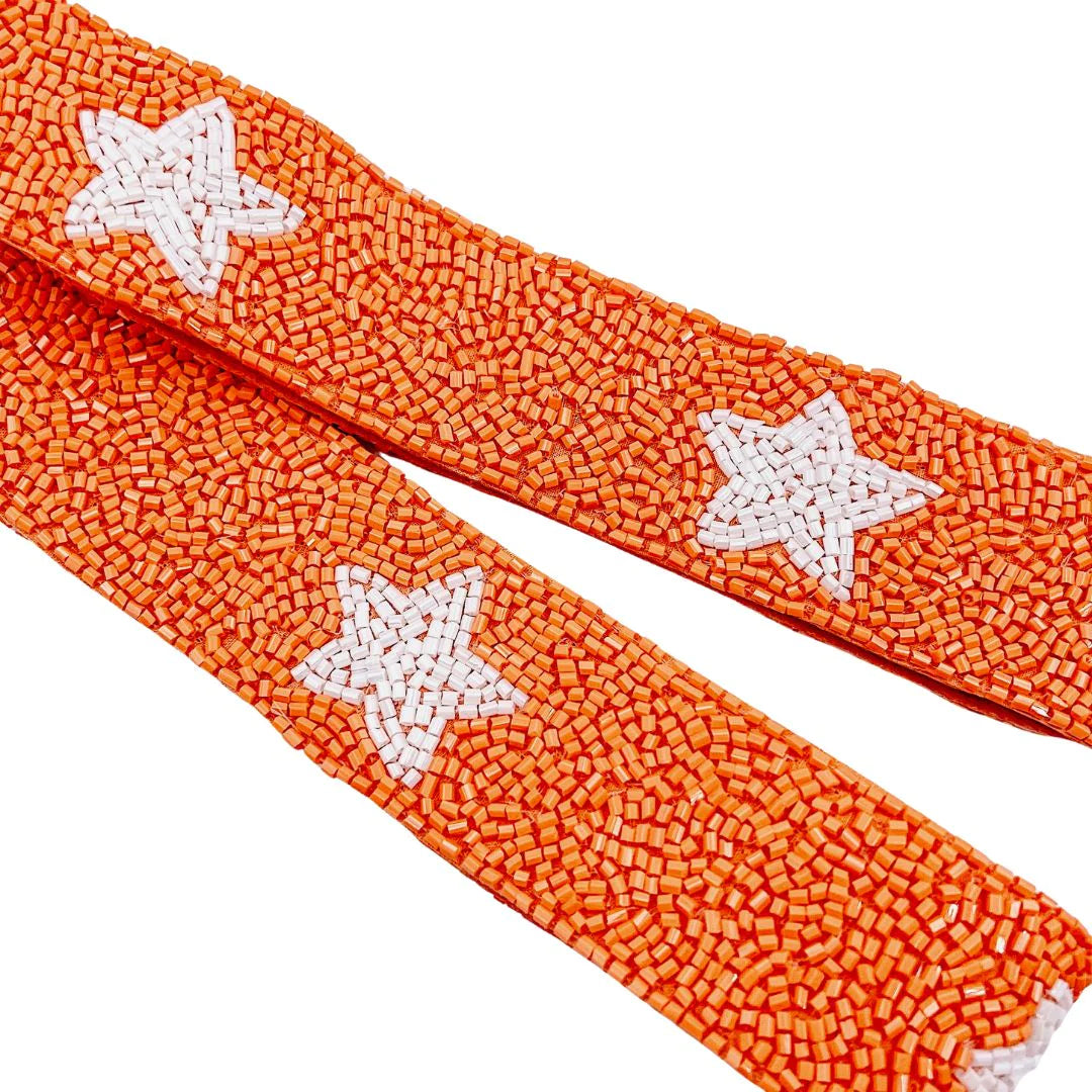 ORANGE/WHITE STAR BEADED STRAP